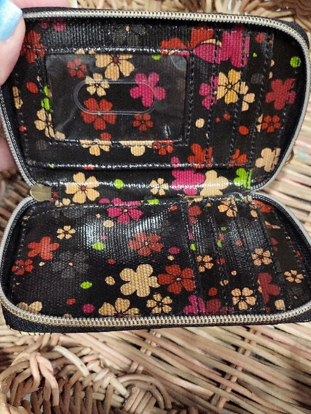 Sakroots Black Floral Zipper Phone Wallet Case with Green & Red Accents